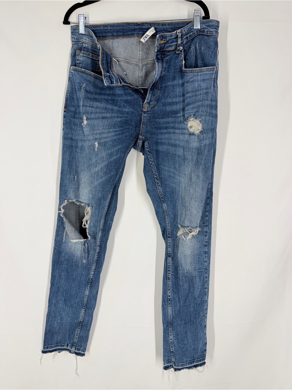 Zara Men Skinny Distressed Denim Jeans - Blue